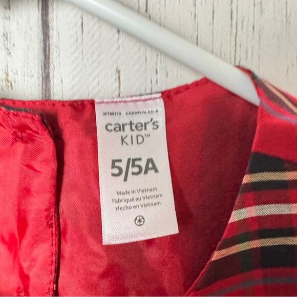 Carter's Girl's Holiday Print Short Sleeve Tie Belt Button Back Dress Sz 5  5 A - Picture 4 of 13